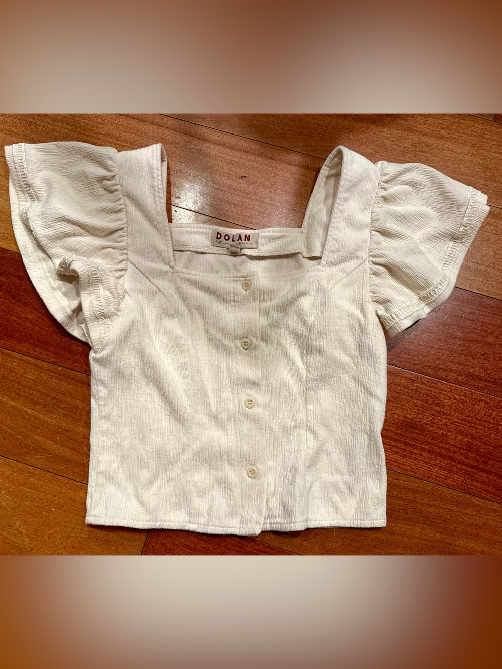 dolan Cream Square Neck Button-Front Puff Sleeve Top